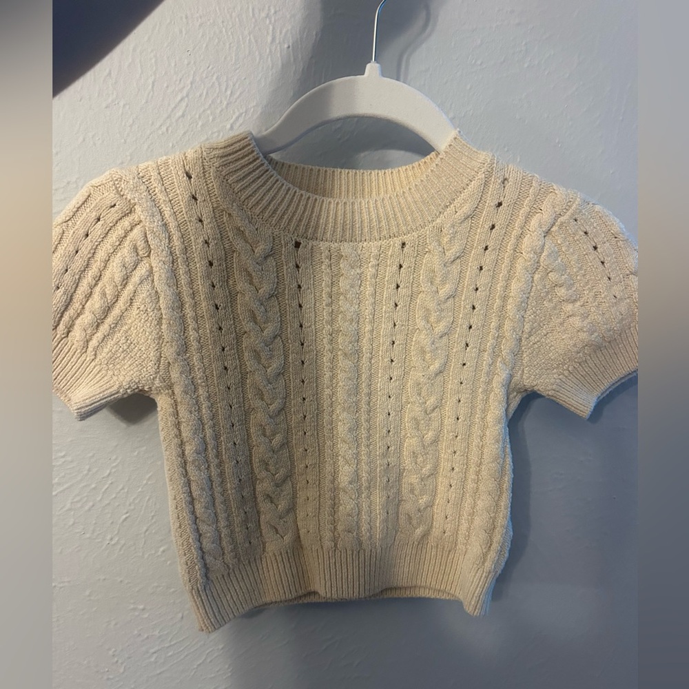 Free People Cream Cable Knit Crop Top